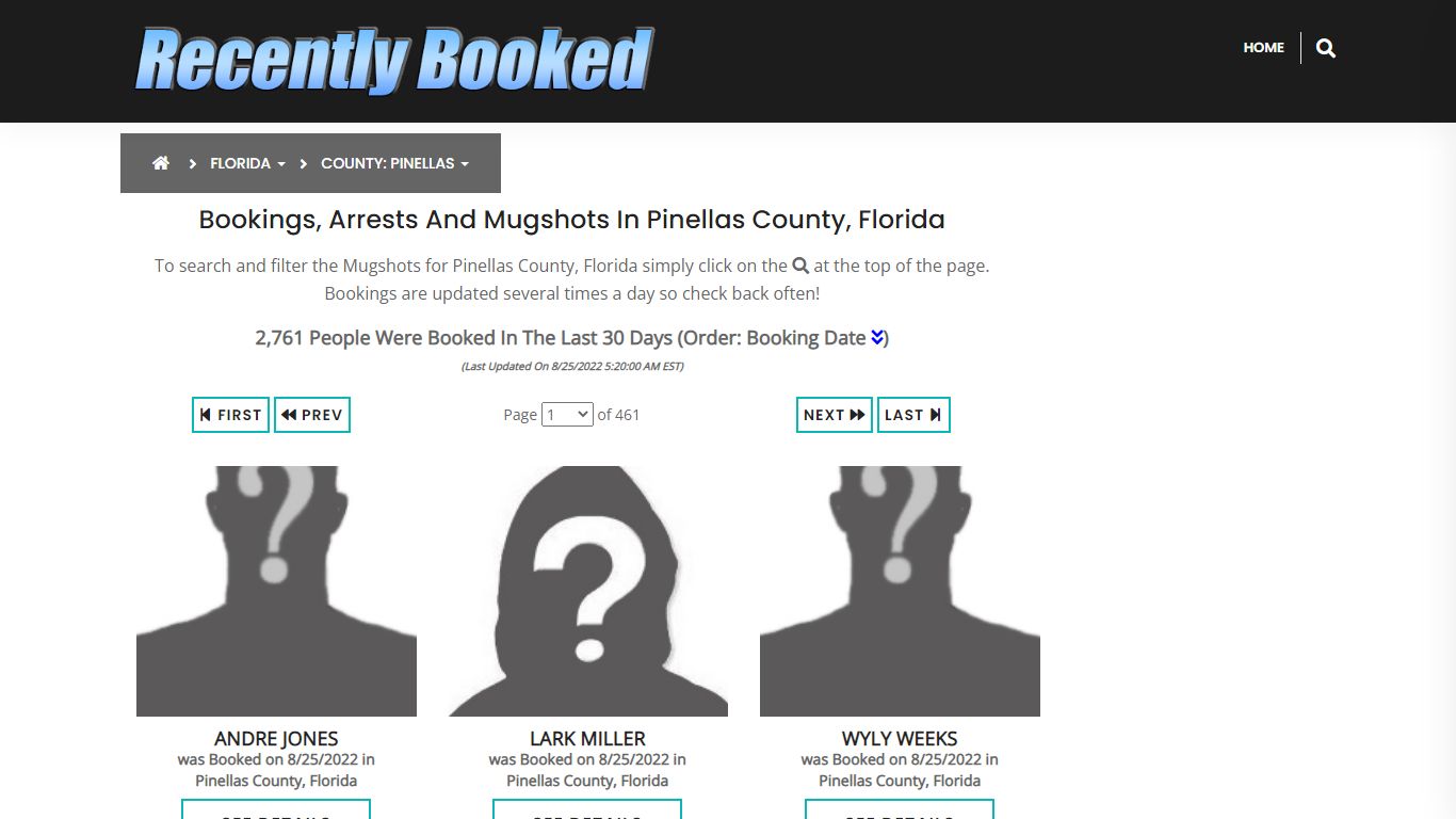 Bookings, Arrests and Mugshots in Pinellas County, Florida